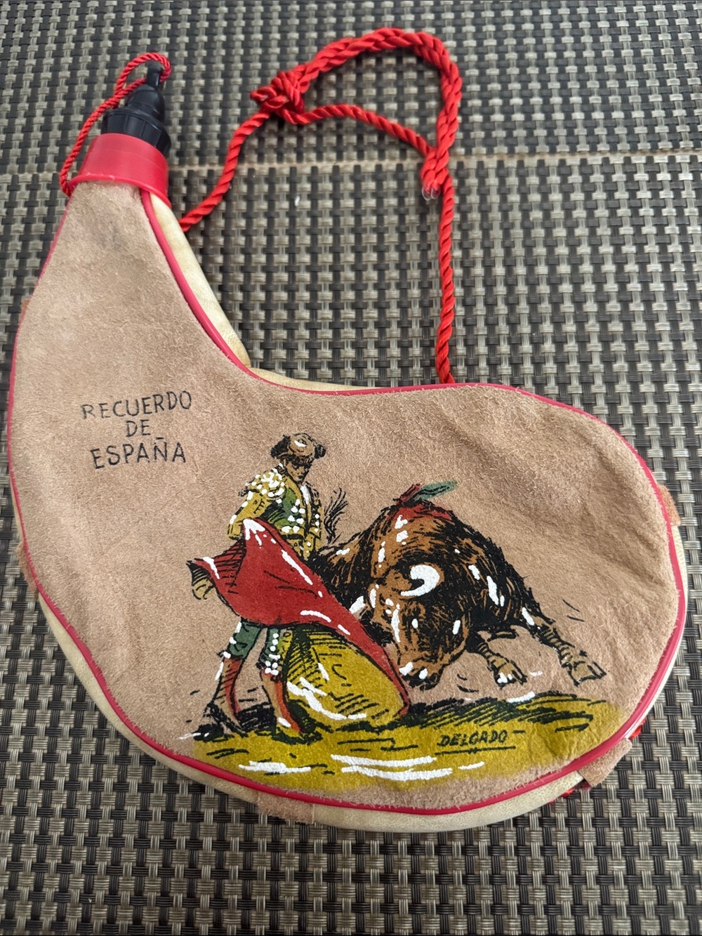 Tan & Red Mini Crossbody Bag with Bullfight Graphic